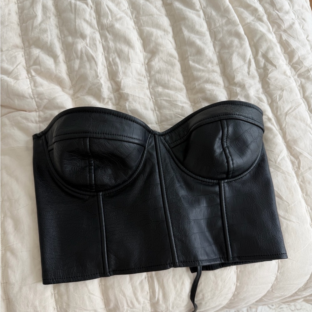 Source Unknown Black Faux Leather Bustier Top